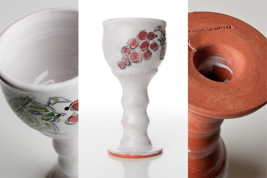 They’re not top-heavy, but well balanced. The cup is sized and shaped for intinction or for drinking, needing only a cup or cup and a half of juice or wine to fill it.